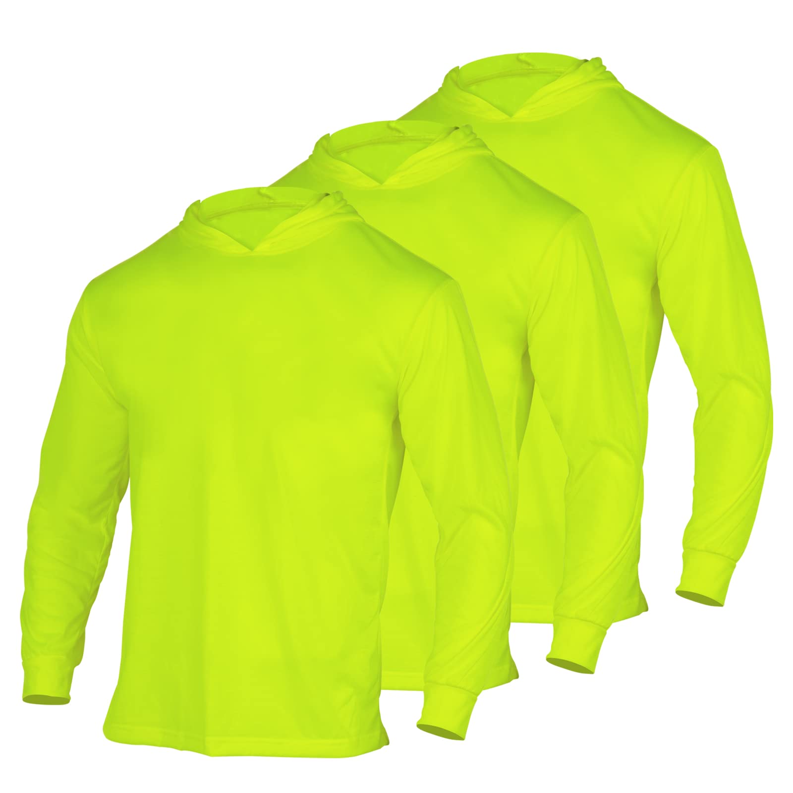 FONIRRA Safety High Visibility Long Sleeve T Shirt for Men 3 Pack Construction Work Shirts with Hood