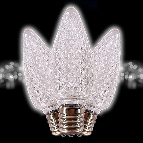 MIK Solutions C9 LED Bulb (Pack of 25) Cool White Replacement Christmas Light Bulbs Faceted Retrofit...
