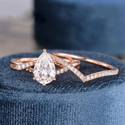 1.35 CT Pear Shaped Wedding Ring Set Engagement Rings For Women Pear Cut Twisted Bridal Sets Wedding Ring 925 Sterling Silver 10K 14K 18K Gold Anniversary Promise Ring3