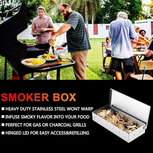 Räucherbox, Räucherbox für Gasgrill, Edelstahl BBQ Grill Räucherbox für Smoker, Holzkohle- und Gasgrills 3