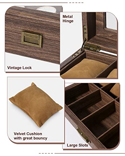 Image of Uten Watch Box 10 Slots, Watch Case Organizer with Real Glass Lid, Wood Grain PU Leather Watch Display Storage Box with Removable Imitation Suede Watch Pillows, Metal Clasp