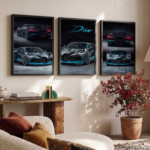 Image of walllane Big Bugatti Divo Framed Posters Gift Items for Boys Room Wall Decoration Bedroom Living Room Office Studio Decor | Car Poster Frame for Wall Decor Set Of 3 Size (10x13 inch)