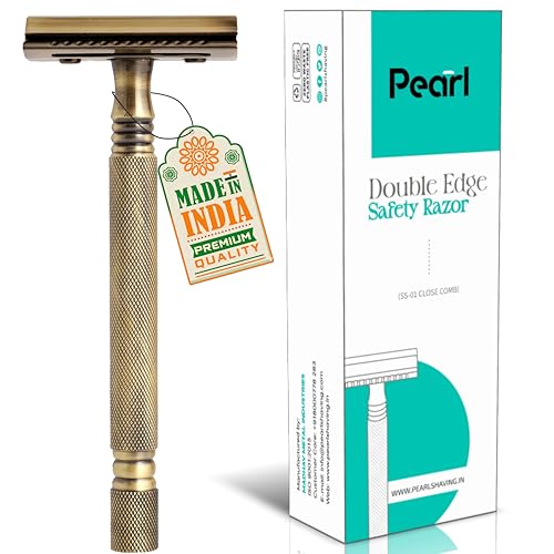 Image of Pearl Shaving Double Edge Close Comb Safety Razor (SS-01 CC (Antique Brass)) -Shaving Razor for Men | Classic & Traditional Shaving Kit for Men | Premium Blade razors for Diwali Gift Options