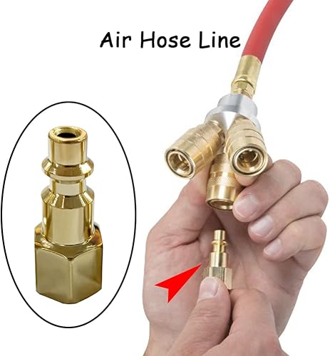 Miniatura 7 de Manguera de aire industrial macho NPT de 10 Uds. 14 de pulgada, enchufe de conexión rápida, compresor de aire con acabado de latón, adaptador de