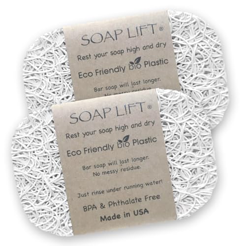 Soap Bar Holder - Flexible Shower Tray with Self-Draining Design - Soap Saver Pad Made of BPA-Free Bioplastic - Handmade Soap Lifts for Bar Soap Dishes Shower & Bathroom Sink - 2-Pack (Whitecolor)