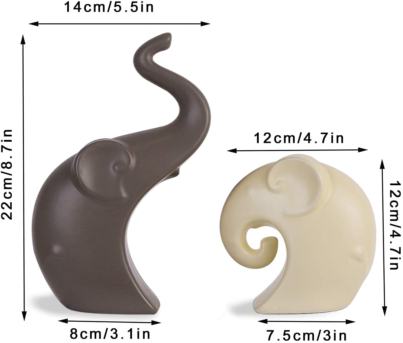 LADROX Lavish Matte Home Décor Elephant Set | Ceramic Figurines - (Set of 2 Piece, Brown Cream) 2