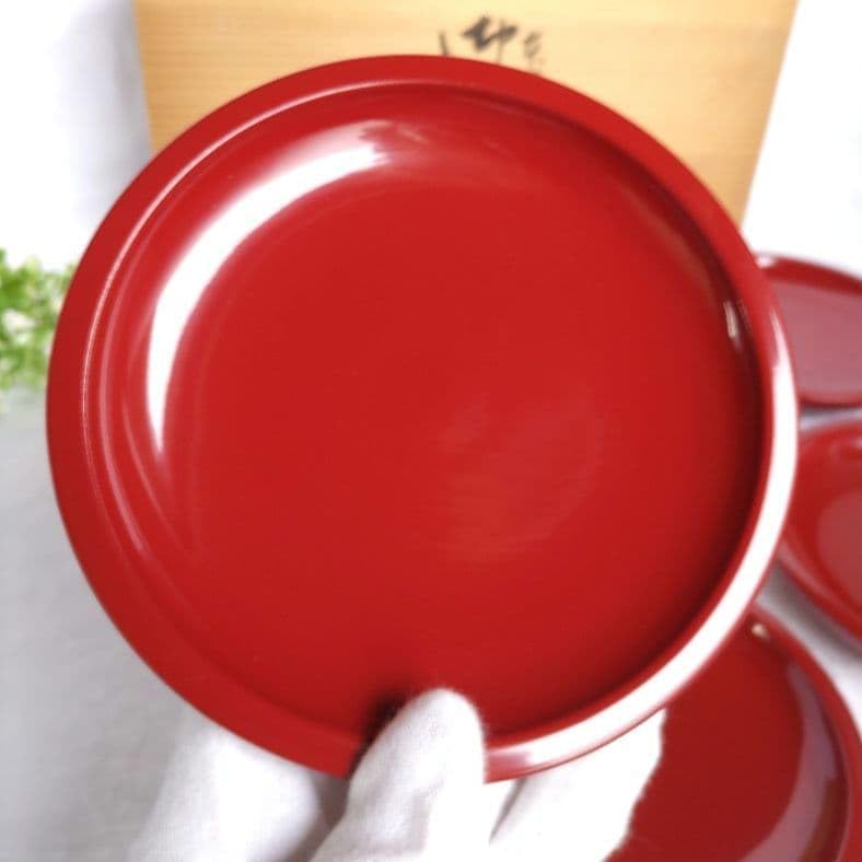 Amazon.co.jp: 山中漆器 天然木 木製 本漆塗 うるし銘々皿 総朱 5枚