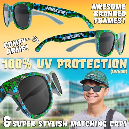 Image of Get Trend Pokemon | Minecraft | Fortnite | Super Mario Kids Baseball Cap, Sunglasses Set UV Protection, Gamer Gifts for Boys