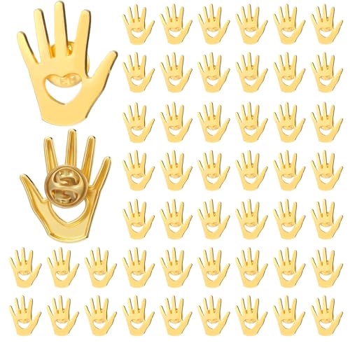 Image of Foilswirl 75 Pcs Employee Appreciation Gifts Bulk Gold Hand Lapel Pin Volunteer Appreciation Gift Recognition Gifts for Social Worker Nurse Coworkers (Hollow Style)