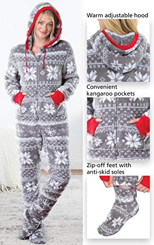 PajamaGram One Piece Pajamas for Women - Fleece Womens Onesie, Gray, M, 8-10 - Image 5