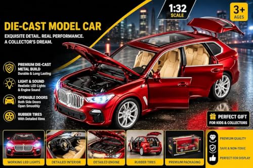Image of Umadiya X5 SUV Car 1:32 Scale Model Car Exclusive Alloy Metal Pull Back Die-cast Diecast Metal Pullback Toy Openable Doors & Light Music Best Gifts Toys Kids【Colors as Per Stock】