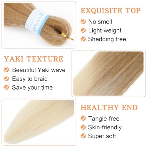 Braiding Hair Pre Stretched for Women Box Braids Synthetic Hair Extensions Texture Hot Water Setting Prestretched Braid Extension Girls Brown Blonde (24inch 3Packs) - Image 3
