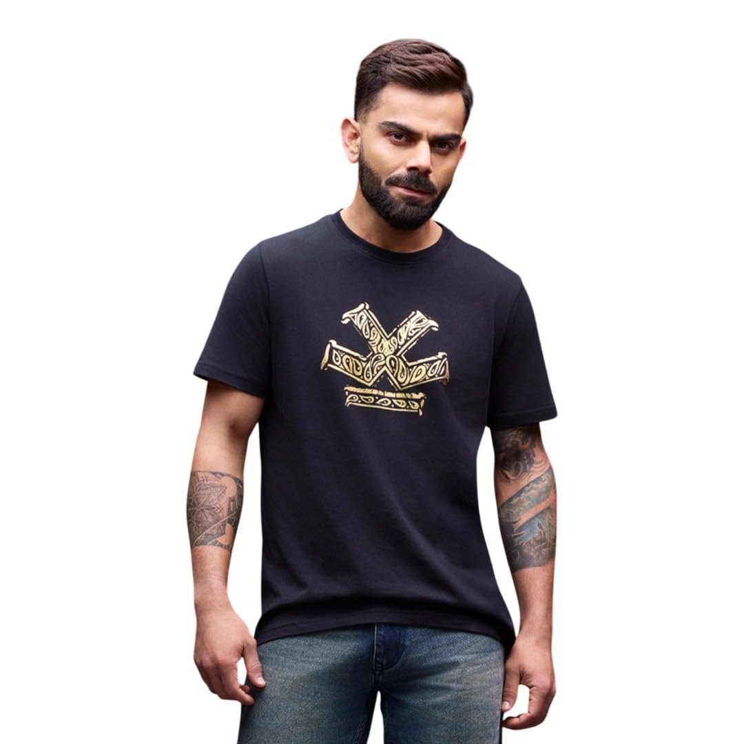 wrogn Men's 100% Cotton T-Shirt | Gold Foil Paisley Logo Print | Slim Fit-picture-23