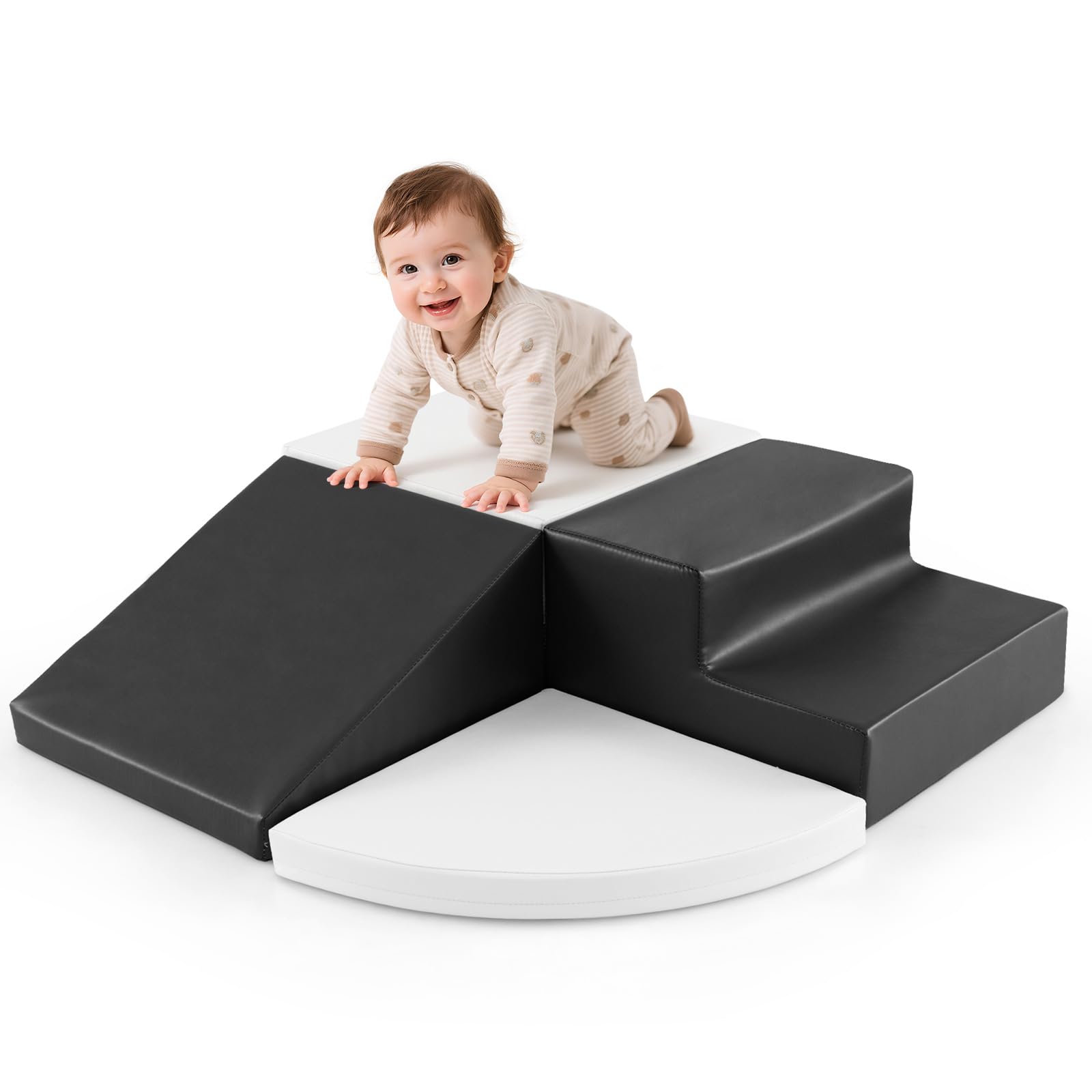 COSTWAY Juego de Bloques de Espuma Grandes para Bebé Bloques de Construcción Juguetes Educativos Ideal para Escalar Deslizar Gatear (Blanco y Gris)