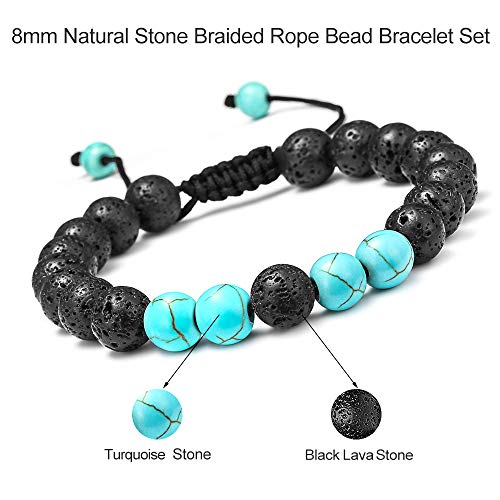 M Mooham Lava Rock Bracelet - 8Mm Lava Rock Bead Blue Turquoise Anxiety Bracelet, Men Women Stress Relief Yoga Beads Aromatherapy Essential Oil Diffuser Healing Bracelets #TOP5