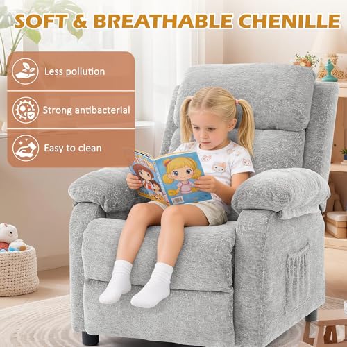 Image of Korser Recliner Chair, Living Room Chairs for Adults, Padded Deep Seat Reading Chair with Side Pockets, Small Recliners for Small Spaces, Lounge Chair for Living Room, Bedroom, and RV (Chenille)