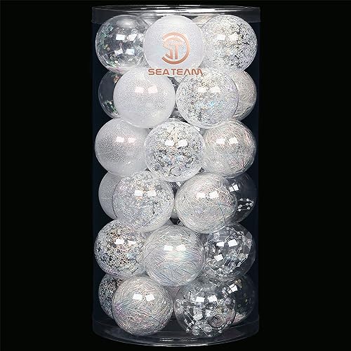 Sea Team 30-Pack Clear Christmas Ball Ornaments with Fillers, Iridescent
