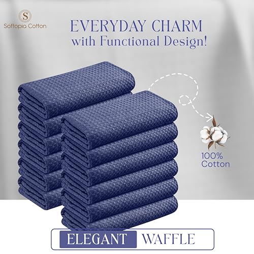 Image of Waffle Weave Dish Towels 4 Pack, 16x26 Inches, Quick Dry Towels for Kitchen, Reusable, Absorbent Wash Cloths Set, Washable Fabric, Heavy Duty for Daily Use - Indigo Blue