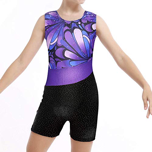Image of HOZIY Leotards for Girls Gymnastics Kids Children Biketard Snowflake Ribbon Blue Purple Hot Pink Sparkle