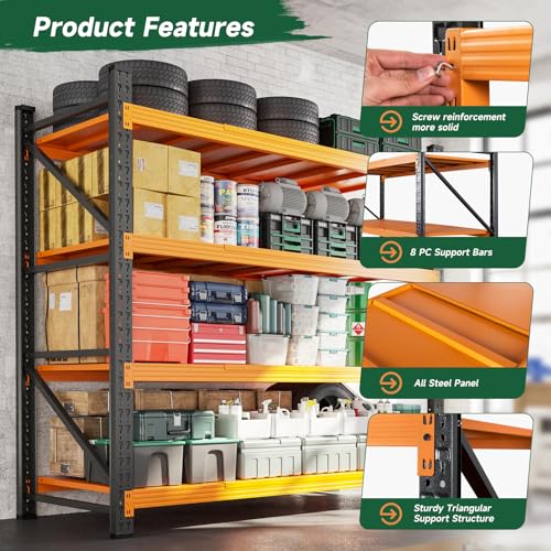 Image of Letaya 4000LBS Heavy Duty Storage Shelves,60 inch W Metal Garage Shelving Units,4 Tier Large Tall Industrial Shelving,Adjustable Utility Rack Shelf for Warehouse,Basement (Orange, 60 inch W x 24 inch D x 70 inch H)