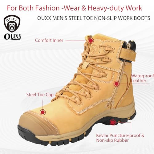 OUXX Work Boots for Men, Side Zipper Steel Toe Shoes, Water-Resistant, Non-Slip, Puncture-Proof(OX2720)2