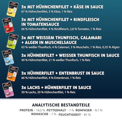 animonda Vom Feinsten Adult Filet Kreationen (18 x 50 g), Nassfutter für ausgewachsene Katzen, Katzenfutter mit Filets in delikater Sauce, Katzennassfutter ohne Getreide und Zucker