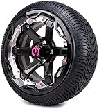 14' MODZ® Gladiator Machined Black Golf Cart Wheels and Low Profile Tires Combo Set of 4 - Pink
