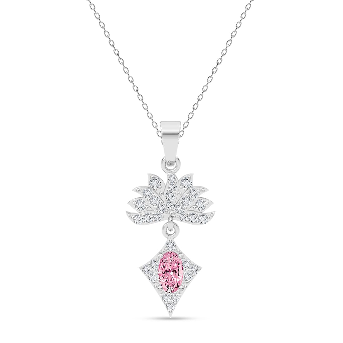 925 Sterling Silver Pink Pendant Necklace with Chain for Women & Girls | Platinum Plated | Minimal Daily Wear | Gift for her-image-11