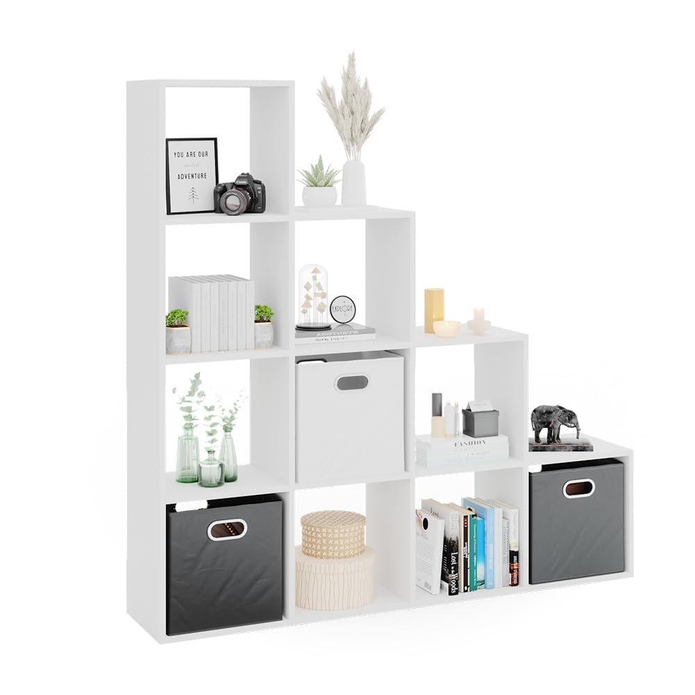 Vicco Étagère, Blanc, 142.5x140cm, utilisable comme séparateur d’Espace à Structure en Forme d’échelle