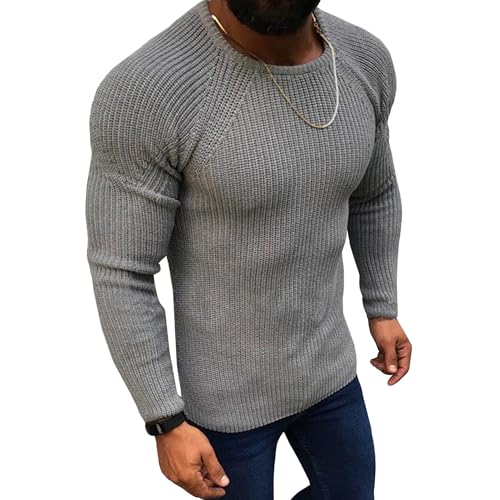 Mens Crewneck Pullover Waffle Knit Sweater Raglan Sleeve Knitwear Sweaters Long Sleeve Textured Sweaters