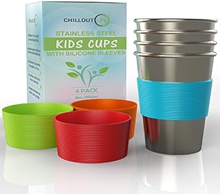 Stainless Steel Cups for Kids and Toddlers 8 oz. with Silicone Sleeves