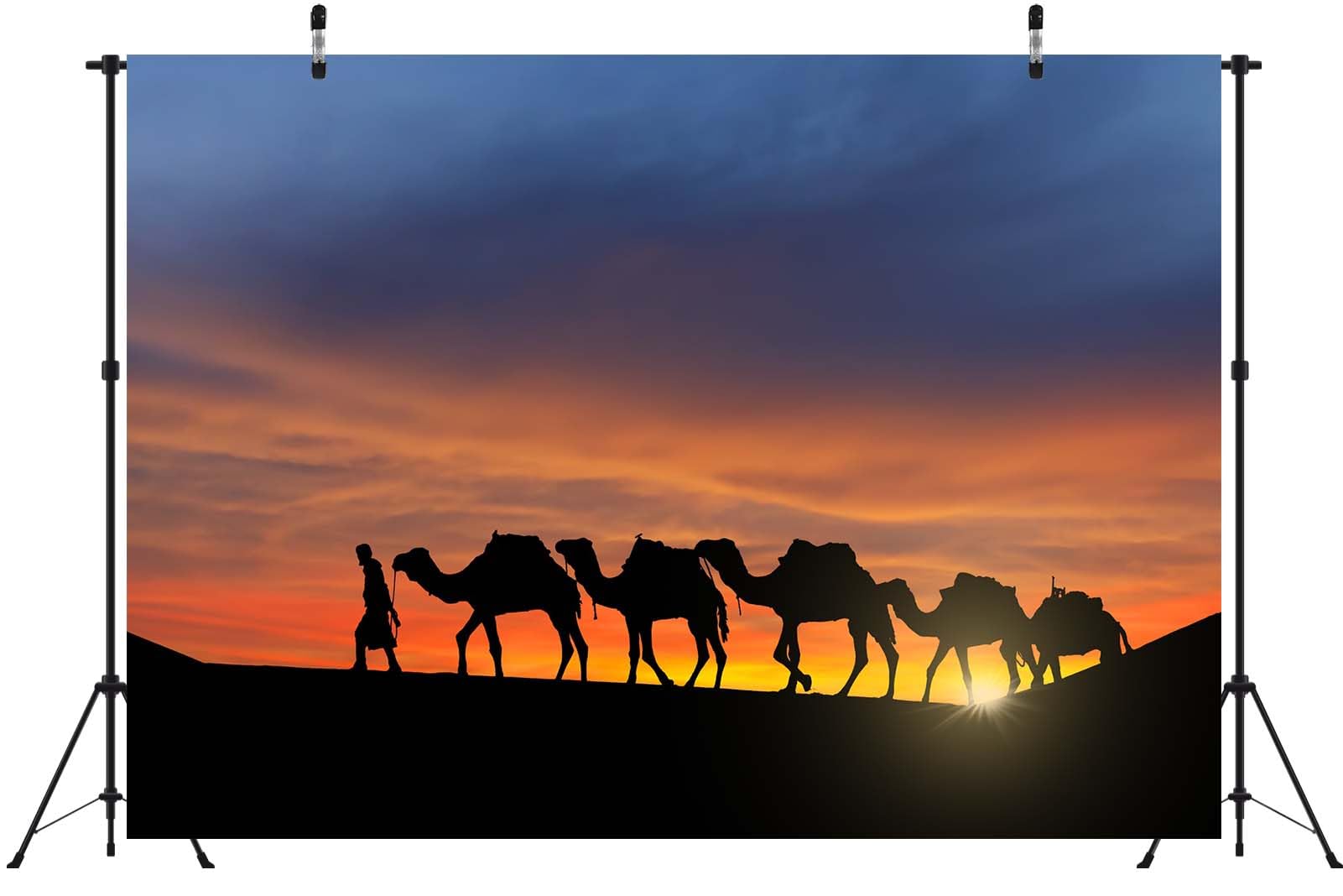 BELECO 5.2x3m Telo sfondo deserto tramonto | Carovana cammelli nel deserto Sahara sfondo decorazione festa tema deserto banner accessori foto