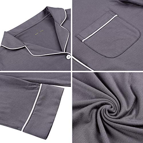 Image of Samring Sleepwear Long Sleeve Nightshirt Satin Sleepshirt Button Front Pajama Top for Women Gray L