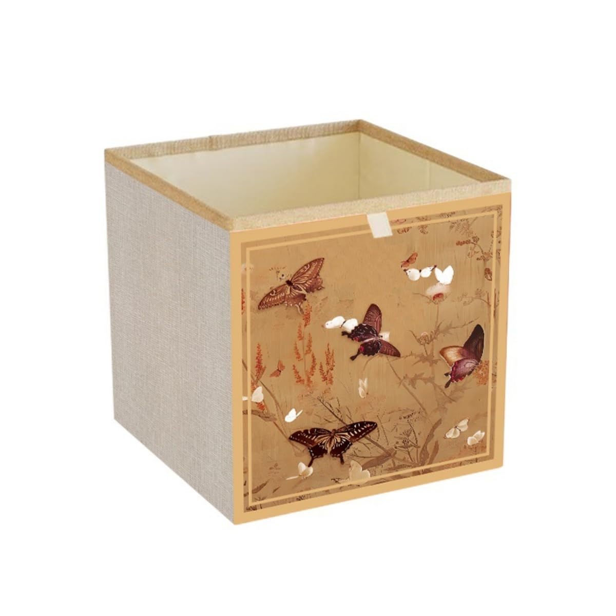Surwin Collapsible Storage Boxes, Vintage-style Prints Oxford Fabric Storage Cube Unit, Organiser Basket Bin Drawers Containers for Closet Shelf Home Utility Room (Butterfly,11.8x11.8x11.8in)