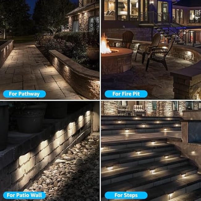 SUNVIE 7 Inch Hardscape Lighting 5W LED Retaining Wall Lights 3000K Warm White Low Voltage Landscape Lighting Waterproof Outdoor Step Lights with Connectors Paver Lights for Retaining Wall ETL, 4 Pack