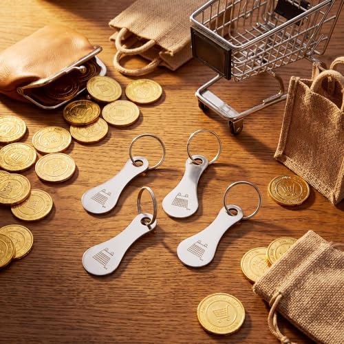 Image of Shimeyao 4 Pcs Portable Aluminum Alloy Keyring Shopping Cart Trolley Tokens Quarter Keychains Gift for Men Women Valentines