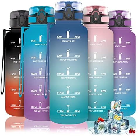 Grsta water bottle with time markings - Water bottle 0.5l, BPA free water bottle - Kids water bottles, Leakproof water bottle for School, Bike, Run, Travel, Outdoor