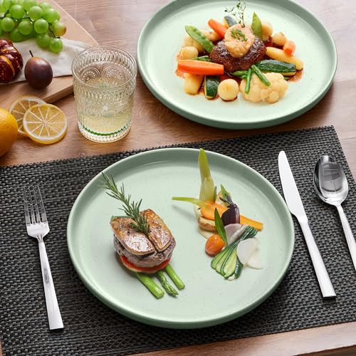 Image of LIANYU Dinner Salad Plates Set of 4, 7.75'' Small and Round Stoneware Dessert Plate, Ceramic Dishes Set for Kitchen Serving Dessert, Oven, Microwave & Dishwasher Safe, Scratch Resistant, Fog Green