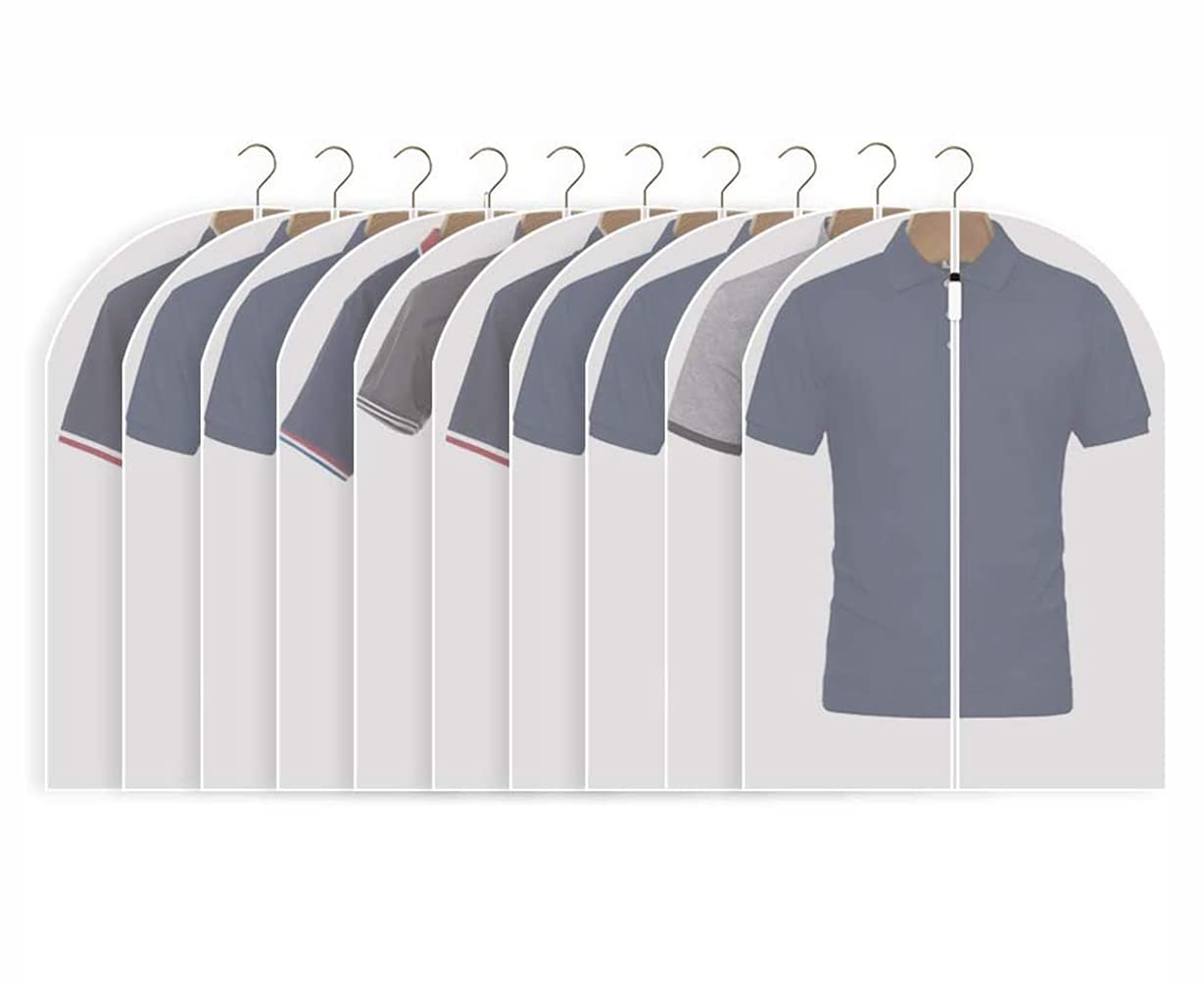 EmandHanging Garment Bags -24'' x 32''/10 Pack Lightweight Clear Full Zipper Suit Bags PEVA Moth-Proof Breathable Dust Cover for Closet Clothes Storage Garment Covers Bag Anti-moth Clothes Protection (M)