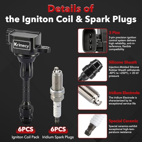 UF401 Ignition Coil Packs and Iridium Spark Plugs Compatible with Nissan Altima Maxima Pathfinder Quest 350Z Frontier Xterra NV1500 NV2500 NV3500/ Infiniti FX35 I35 QX4 G35 M35, set of 6 by Krimocy - Used condition - Image 4