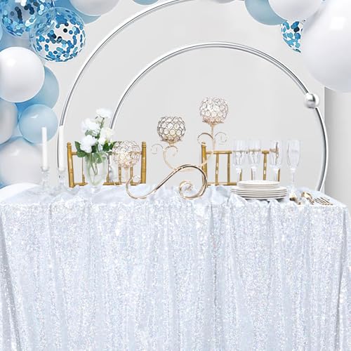 Image of B-COOL Seamless Sequin Table Cloth Laser Silver Glitter Design Table Cloth Wedding Overlay Birthday Party Tables Decoration 50x80 Inch