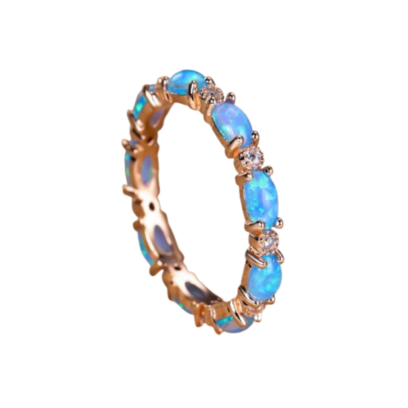 YWeiLiangSan Opal Glow Eternity Ring - Colorful Oval Stone Stackable Suitable for ladies/girlfriends (Gold blue,9)