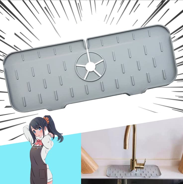 Kitchenguard Silicone Faucet Handle Drip Catcher Tray,Drip Protector Splash Dish Drying Countertop,Ternal Sink Mat Absorbent Washable Backsplash Guard