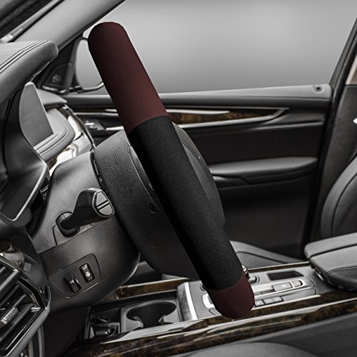 Image of FH Group Universal Fit Modernistic and Seat Belt Pads Combo Set Steering Wheel Cover Fits Most Cars, SUVs Burgundy