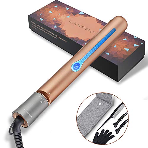 LANPRO Flat Iron with Tourmaline Ceramic Plates 2 in 1 Hair Straightener with Rotating Adjustable Temperature 265 to 450 degrees Fast Heating-up Auto Shut-off Worldwide Dual Voltage Gold