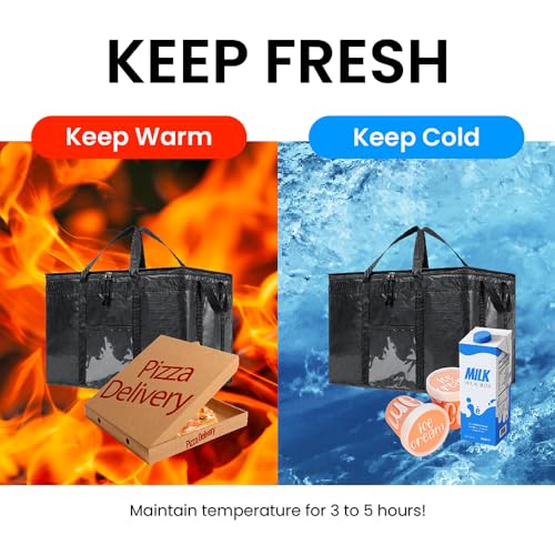 Image of NZ home Insulated Bags for Food Delivery (3XL PRO) Grocery Shopping Cooler Bag, Pizza Delivery, Hot & Cold Catering Tote, Reusable, Foldable & Heavy Duty (2 Pack, Black)