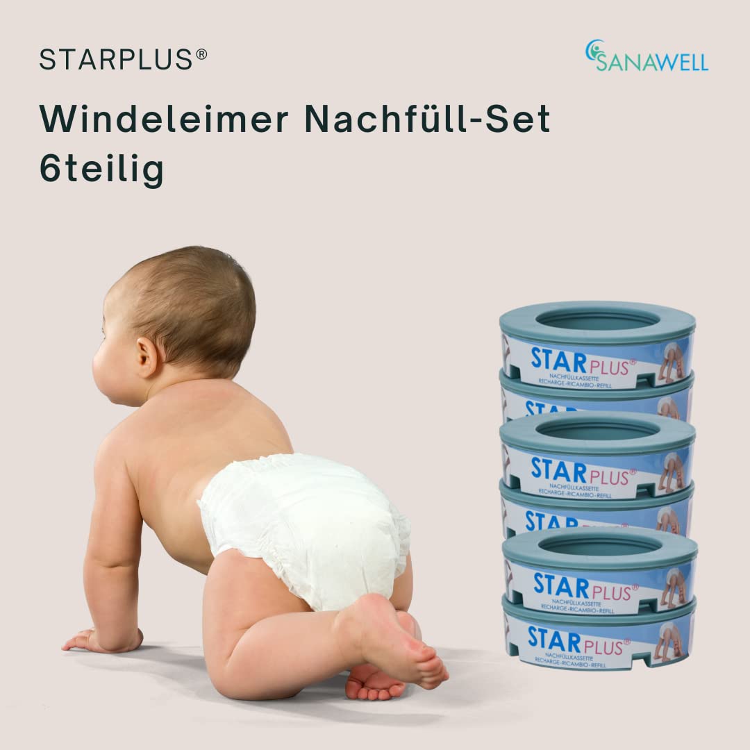 MEDOSAN Windeleimer Nachfüll-Set | 6teilig | geruchsdicht | keimfrei | Fassungsvermögen bis zu 200 Windeln | integrierter Aktiv-Geruchsfilter