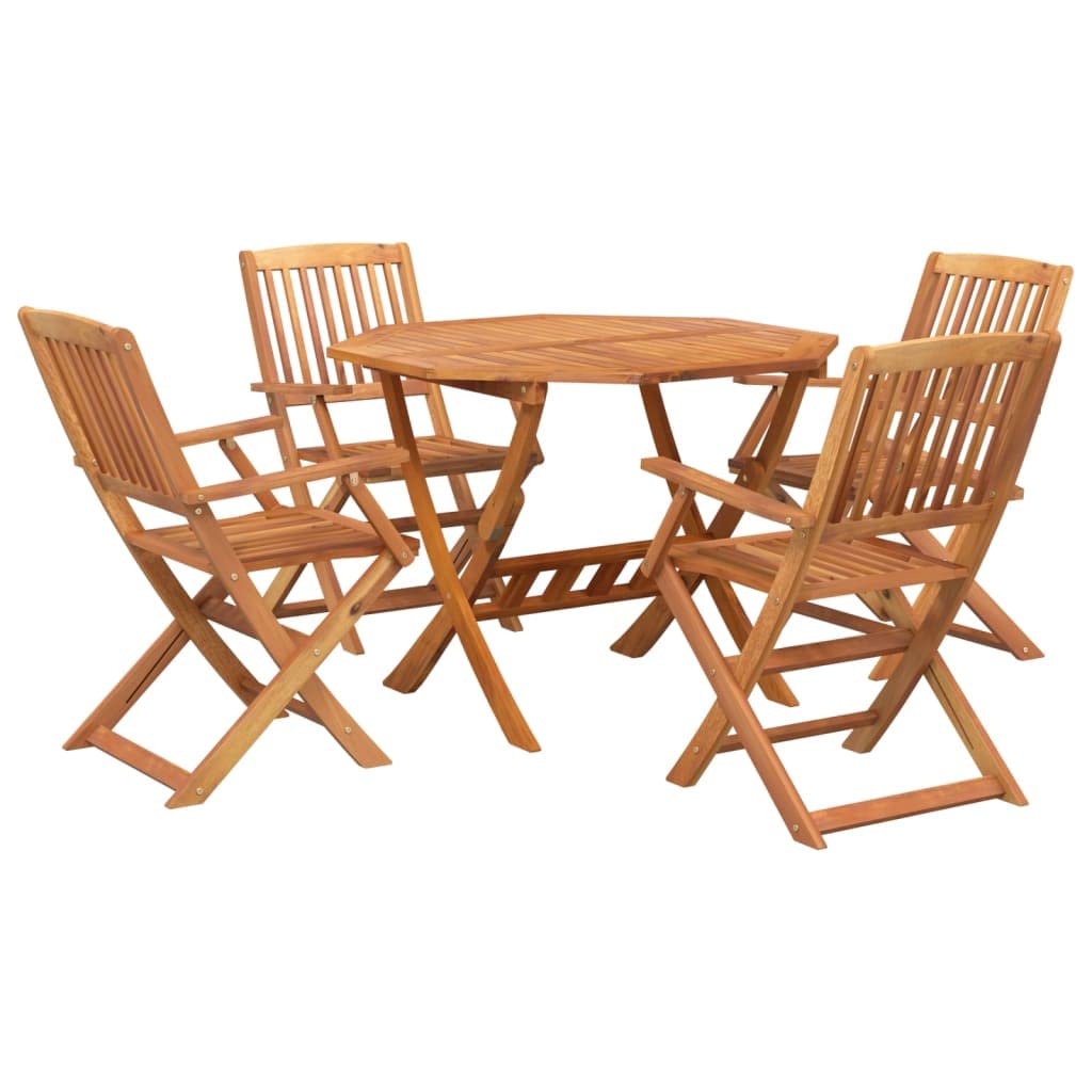 IKAYAA Mesa y 4 Sillas Plegables Madera Acacia Comedor Jardin Juego de Comedor Patio Terraza Balcón Set 5 Piezas Mesa de Jardín con 4 Sillas