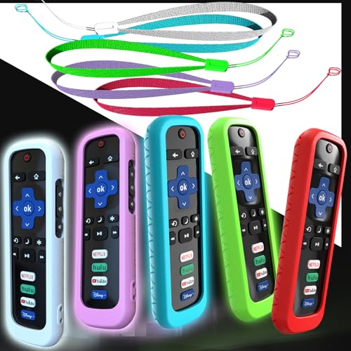 5Pack Cover for Roku Stick Remote Case Compatible with Hisense TV Controller Silicone Sleeve for TCL Smart TV Control Holder Glow in The Dark Purple Blue White Green Red