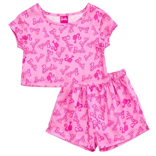 Barbie Girls Lounge Pajama Shirt and Pajama Shorts Sleep Set Little Kid to Big Kid Sizes (4-14-16)